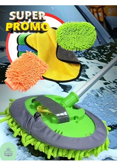 Araba Yıkama Fırçası Oto Yıkama Seti Mop Mikrofiber Bezli Telesko