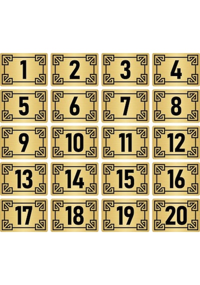 Metal Kapı Masa Dolap Numara Levhası 7x10cm Altın Renk 20 Adet (1…20)