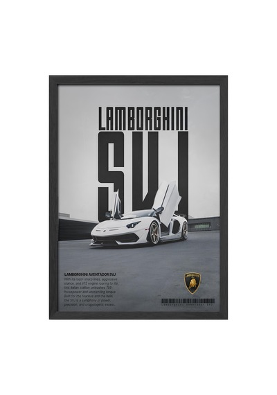 Lamborghini Aventador Svj Siyah Ahşap Çerçeveli Poster, Dekoratif Araba Duvar Tablosu