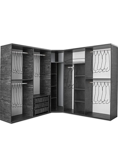 Moskova Köşe Gardırop -mdf-antrasit-240 240x55x215cm- 9 Kapak-cam