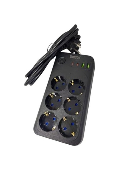 Showmax Serisi Sh-3046 Termal Akım Korumalı Priz 2 Mt 6 Priz + 2 Usb + 2 Type-c 6 Lı 2xusb 2xtype C Çıkışlı
