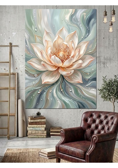 Suda Yüzen Beyaz Lotus Çiçeği Dekoratif Kanvas - Mdf Ahşap Tablo Çok Renkli