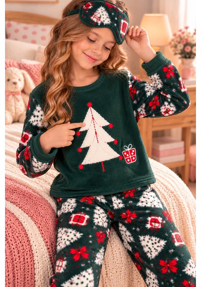 Free Beka Kız Çocuk Yılbaşı Desenli Yumuşak Kalın Kışlık Aplike Nakışlı Polar Pijama Takımı Ve Göz Bandı Sıcak Tutan Yeşil Free Beka Kız Çocuk Yılbaşı Desenli Yumuşak Kalın Kışlık Aplike Nakışlı Polar Pijama Takımı Ve Göz Bandı Sıcak Tutan Yeşil