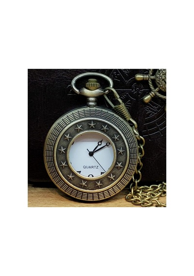 10 Adet Cep Saati Yıldız Motifli Metal Köstekli Zincirli Antika Bronz Tasarım 4.5 Cm Kasa 30 Cm Zincir Özel Kutulu Pocket Watch