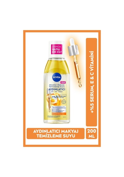 Aydınlatıcı Micellar Makyaj Temizleme Suyu 200ml, Serum Etkili, C Vitamini,parlak Cilt
