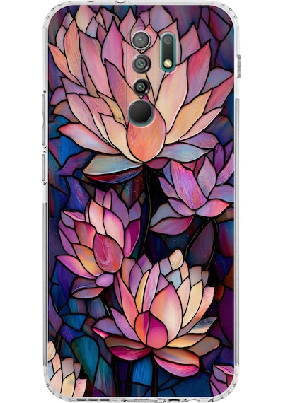 Printify Redmi 9 İle Uyumlu Vitray Sessiz Lotus Tasarımlı Şeffaf Silikon Kılıf Şeffaf
