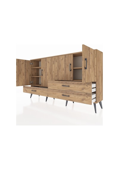 Arges Konsol 5 Raflı 3 Çekmeceli 4 Kapaklı 176x30x99 Çam-çam Çam-çam
