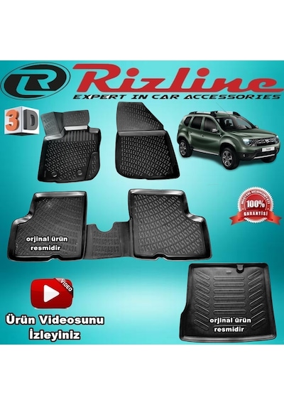 Duster 4X2 3D Paspas + Bagaj Havuzu Siyah 2010-2017 Arası Rizline N11.7850