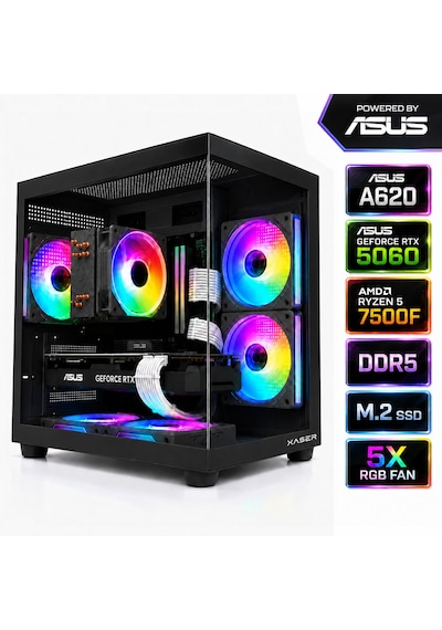 Xaser Apex-X32 R5-7500F 16 GB 1 TB M.2 SSD RTX5060 Free Dos Oem Paket Masaüstü Oyuncu Bilgisayarı