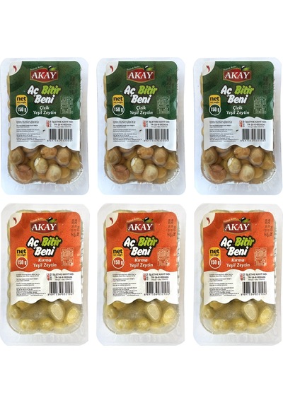 Akay Yeşil Zeytin Kırma Ve Çizik Aç Bitir 150 Gr 6 Lı Karma Paket
