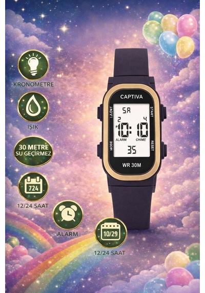 Captiva Digital 3 Atm Suya Dayanıklı Işık+alarm+kronometre+takvimli Çoçuk Kol Saati Cp.yn.26.m02 Beyaz