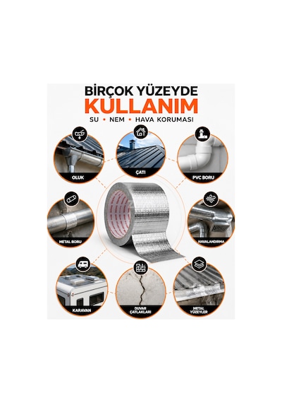 Dmax Sakız Sızdırmaz Bant 48 Mm X 2 M Butil Alüminyum Folyo Tamir Bandı Su Geçirmez İzolasyon Bandı