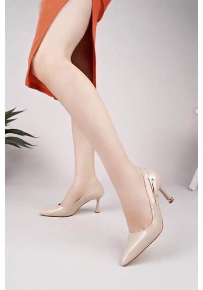 Ay Mood Aymood Ten Rugan Yandan Gold Tokalı Günlük Şık Stiletto C Ten Rugan