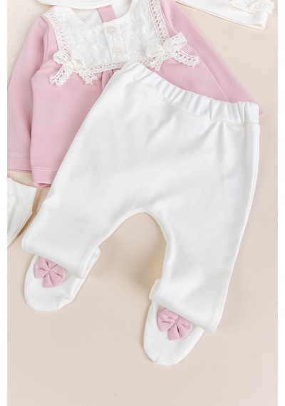 Babymod Fistolu 100% Pamuk Kız Bebek Takım 5'li Set Gülkurusu