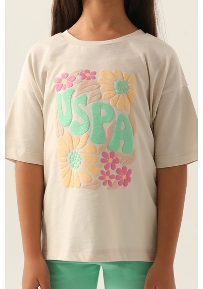 U.S. Polo Assn. Lisanslı Flower Bej Kız Çocuk Kapri Takım 5274-43157 Bej