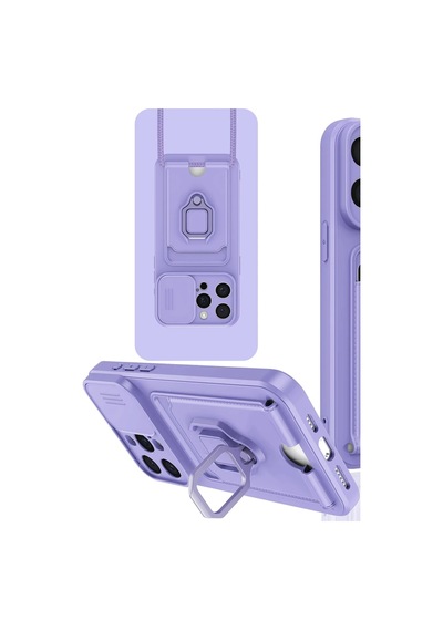 Apple Uyumlu  iPhone 15 Pro Kılıf Zuma Kartvizitli Yüzüklü Silikon - Lila 0.2M-Çok Renkli