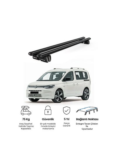 Pençe Volkswagen Caddy Van 2015- Uyumlu Siyah Ara Atkı Port Bagaj Tavan Barı
