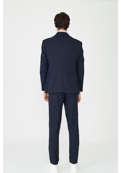 Lacivert Modern Slim Fit Dokulu Kumaş Şık Klasik Yaka Zamansız Takım Elbise Laci