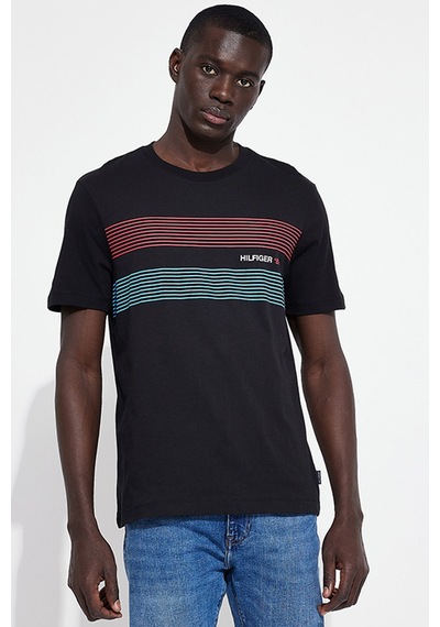 Tommy Hilfiger Bisiklet Yaka Baskılı Erkek T-shirt Siyah