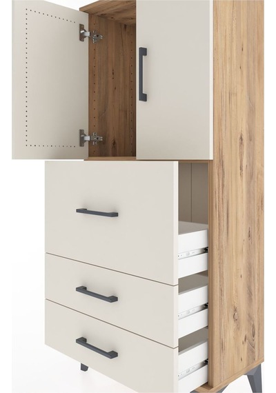 Hyperion Dolap Tek Raflı 3 Çekmeceli 2 Kapaklı 60x44x134 Çam-... Çam