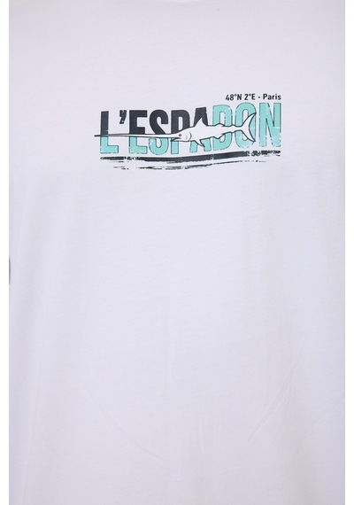 Marıne Tee Deniz Temalı Ribana Bisiklet Yaka Pamuk T-shirt-3164 Beyaz