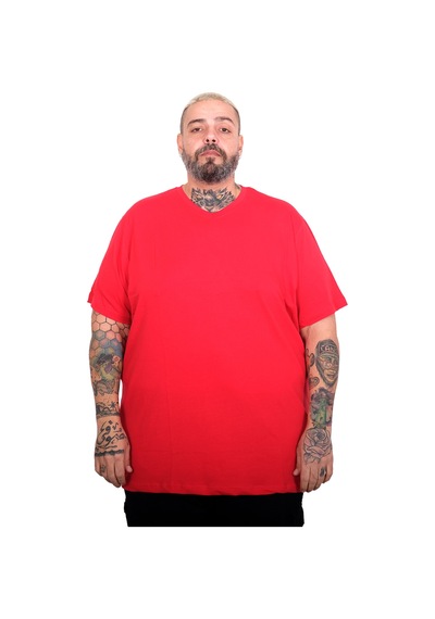 Mode Xl Büyük Beden Erkek Basic V Yaka T-shirt 20150 Kırmızı Kırmızı