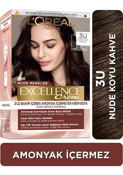 L'Oréal Paris L'Oréal Paris Excellence Creme Nude Renkler Saç Boyası – 3U Nude Koyu Kahve Standart