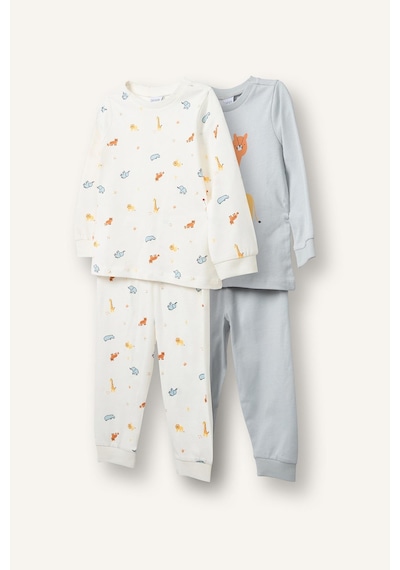 Defacto %100 Pamuk Hayvan Desenli Uzun Kollu Üst Lastikli Paça 4lü Pijama Takımı Erkek Bebek I1440a526augr91 Gri-gr91