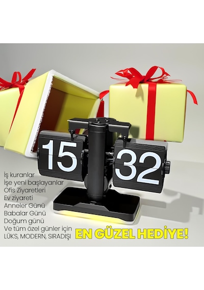 Upway Retro Modern Tarz Led Işıklı Dekoratif Lüks Hediyelik Çevirmeli Flip Masa Konsol Saati