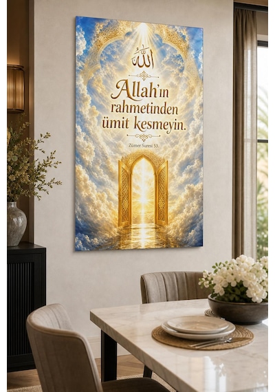 Allah In Rahmetinden Ümit Kesmeyin Baskılı Cam Tablo Dini Uv Duvar Dekoru