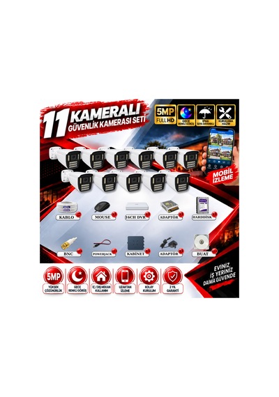 11 Kameralı Güvenlik Kamerası Seti 5mp Yapay Zeka Gece Renkli Görüş 21 Warm Led Ultra Hd 521w