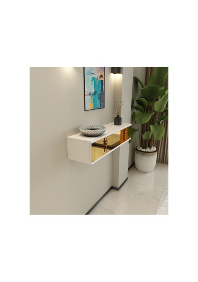 Skyn 90 Cm Kapaklı Raflı Duvara Monte Dresuar Makyaj Masası Beyaz - Altın Beyaz - Altın Skyn 90 Cm Kapaklı Raflı Duvara Monte Dresuar Makyaj Masası Beyaz - Altın Beyaz - Altın