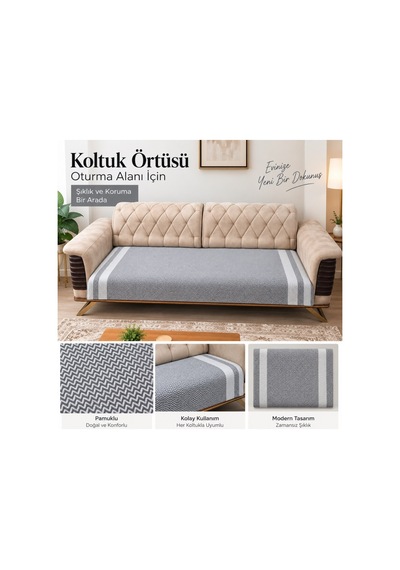 Özdilek 2 Adet Pamuklu Oturma Yerini Örten Zigzag Koltuk Örtüsü 80x210 - Antrasit