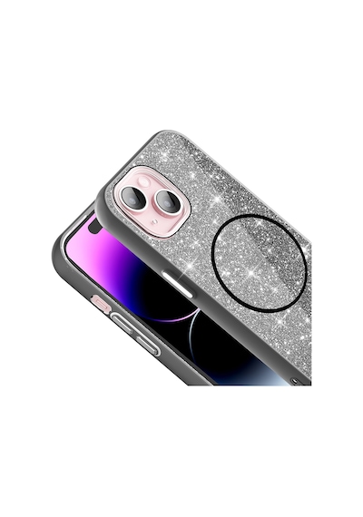 Noktaks - Apple Uyumlu iPhone 15 Plus - Kılıf Magsafe Şarj Özellikli Parlayan Simli Koruyucu Okso Kapak - Beyaz T35970 Beyaz