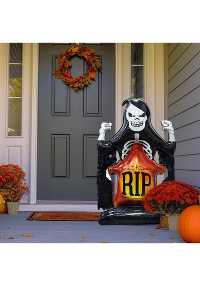 Halloween Cadılar Bayramı Mezar Taşı İskelet Ayaklı Büyük Boy Folyo Balon 110x70 Cm