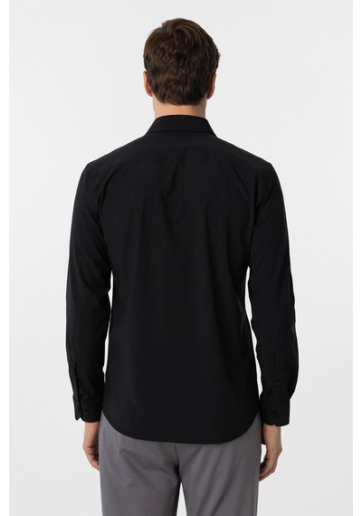 Süvari Siyah Slim Fit Düz Klasik Yaka Gömlek-34101 Siyah