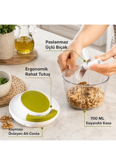 Paslanmaz 3 Bıçaklı İpli Rondo, Sebze Meyve Kuruyemiş İçin Taşınabilir Manuel Çekmeli Doğrayıcı, Hızlı Pratik Ve Ergonomik, Plastik, 700 Ml Yeşil Paslanmaz 3 Bıçaklı İpli Rondo, Sebze Meyve Kuruyemiş İçin Taşınabilir Manuel Çekmeli Doğrayıcı, Hızlı Pratik Ve Ergonomik, Plastik, 700 Ml Yeşil