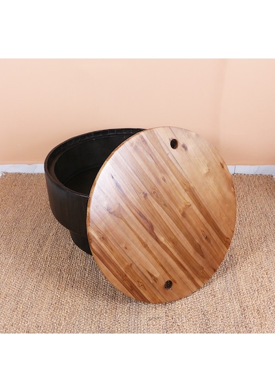 Kivona El Yapımı Teakwood Sehpa & Gizli Saklama 40x76 Cm Siyah-kahverengi