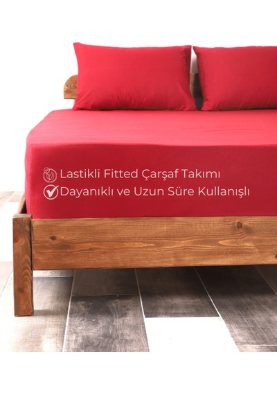 Bordo Lastikli Çarşaf Takımı Fitted Pamuklu Kumaş Yastık Kılıflı