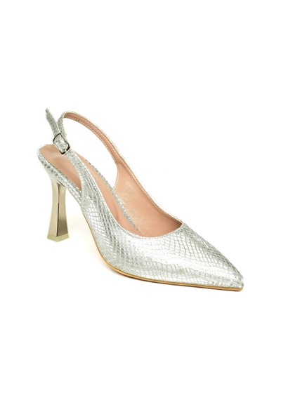 Fox Shoes U676089207 Gümüş Yılan Baskı İnce Topuklu Kadın Ayakkabı Gümüş
