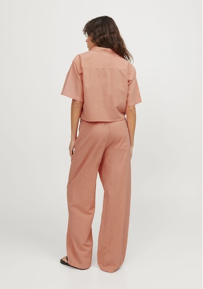 Jack & Jones Kadın Crop Keten Gömlek - Lulu 12231335 Peach Echo Bej