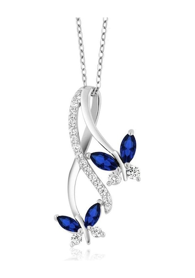 Brezza Lusso Jewelry Sonsuzluk Pırlanta Model Safir Taşlı Kelebek Kadın Gümüş Kolye 45 CM