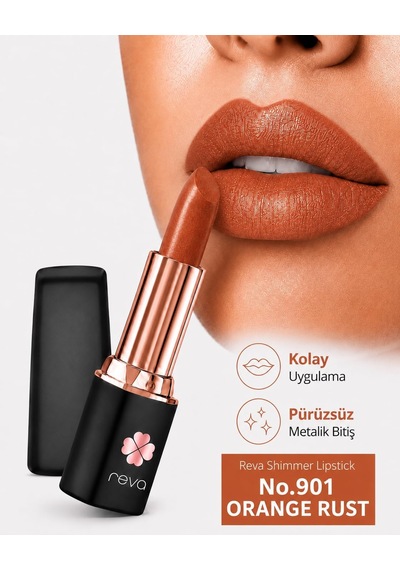 Shimmer Lipstick Orange Rust - Işıltı Ruj - No: 901 - Vegan & Temiz Içerik Çok Renkli