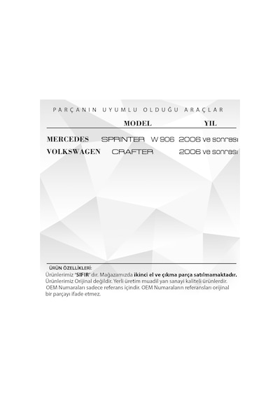 Mercedes Sprinter, Volkswagen Crafter Için Cam Dügme Kapagi-3'Lü 560938169