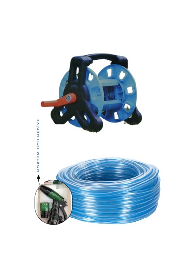 Taflan Tf6230 Hortum Makarası, Şeffaf Silikonlu Hortum 1/2" 30 Mt Ve 2 Fonk. Uç