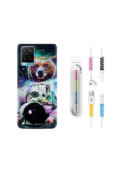 Vivo Y33S Kılıf Kablo Koruyuculu Astronot Panda 1755