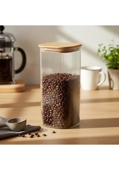 10x25 Cm Bambu Kapaklı Kare Cam Saklama Kavanozu - Vakumlu Dev Boy Şeffaf Erzak Kabı Spagetti Makarna Bakliyat Kutusu Ve Kiler Düzenleyici Organizatör 7009