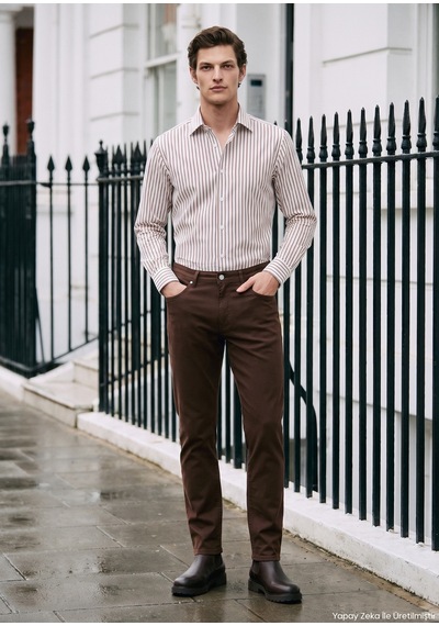 Ramsey Kahverengi Dokuma Regular Fit Casual Yün Karışımlı Pantolon kahverengi brown