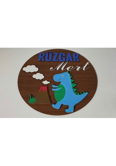 Hdrlazerdizayn Dinozor Detaylı Ahşap Kapı Süsü Çok Renkli