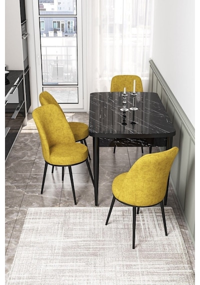 Canisa Concept Kor Serisi 70x114 Açılabilir Mutfak Masası Takımı Siyah Mermer Desen Masa 4 Hardal Sandalye Masa Siyah Mermer Desenli Sandalyeler Hardal Canisa Concept Kor Serisi 70x114 Açılabilir Mutfak Masası Takımı Siyah Mermer Desen Masa 4 Hardal Sandalye Masa Siyah Mermer Desenli Sandalyeler Hardal